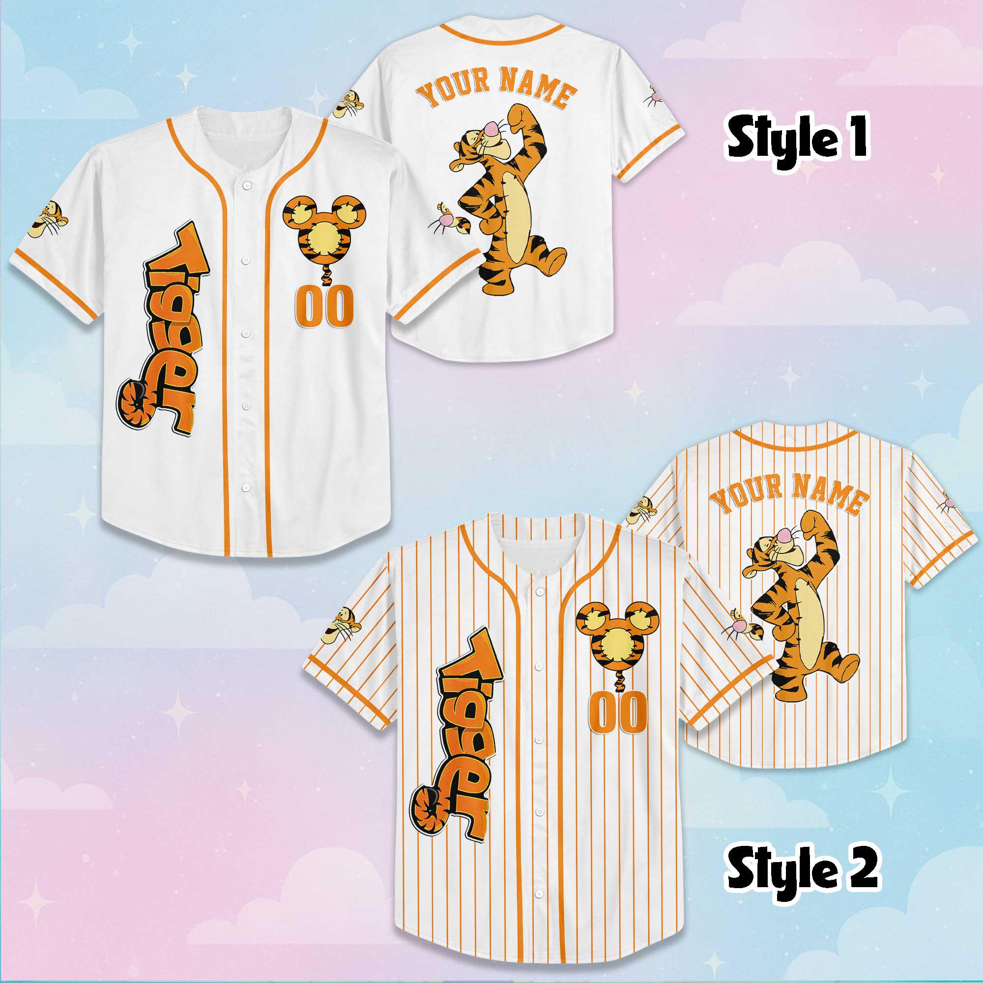 Discover Personalized Tigger Baseball Jersey, Disney Winnie the Pooh Shirt, Disneyland Baseball Team Matching Outfit, Birthday Gift