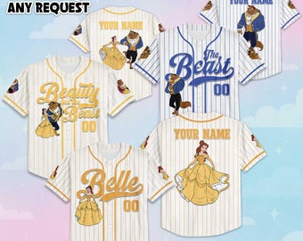 Camiseta de béisbol personalizada de La Bella y la Bestia, camiseta de Bella y la Bestia de Disney, atuendo del equipo de béisbol de Disney, regalo para fanáticos de Disney