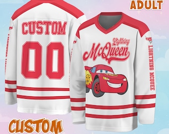 Personalized Lightning McQueen Hockey Jersey, Custom Disney Cars Jersey, Hockey Fan Lover Gift, Hockey Team Outfit