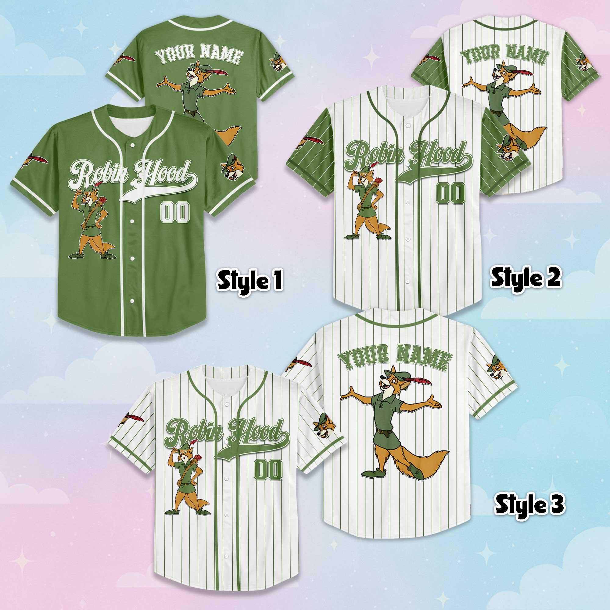 Discover Personalized Robin Hood Baseball Jersey, Custom Disney Robin Hood Fan Gift, Matching Family Outfit, Disney Baseball Team Jersey