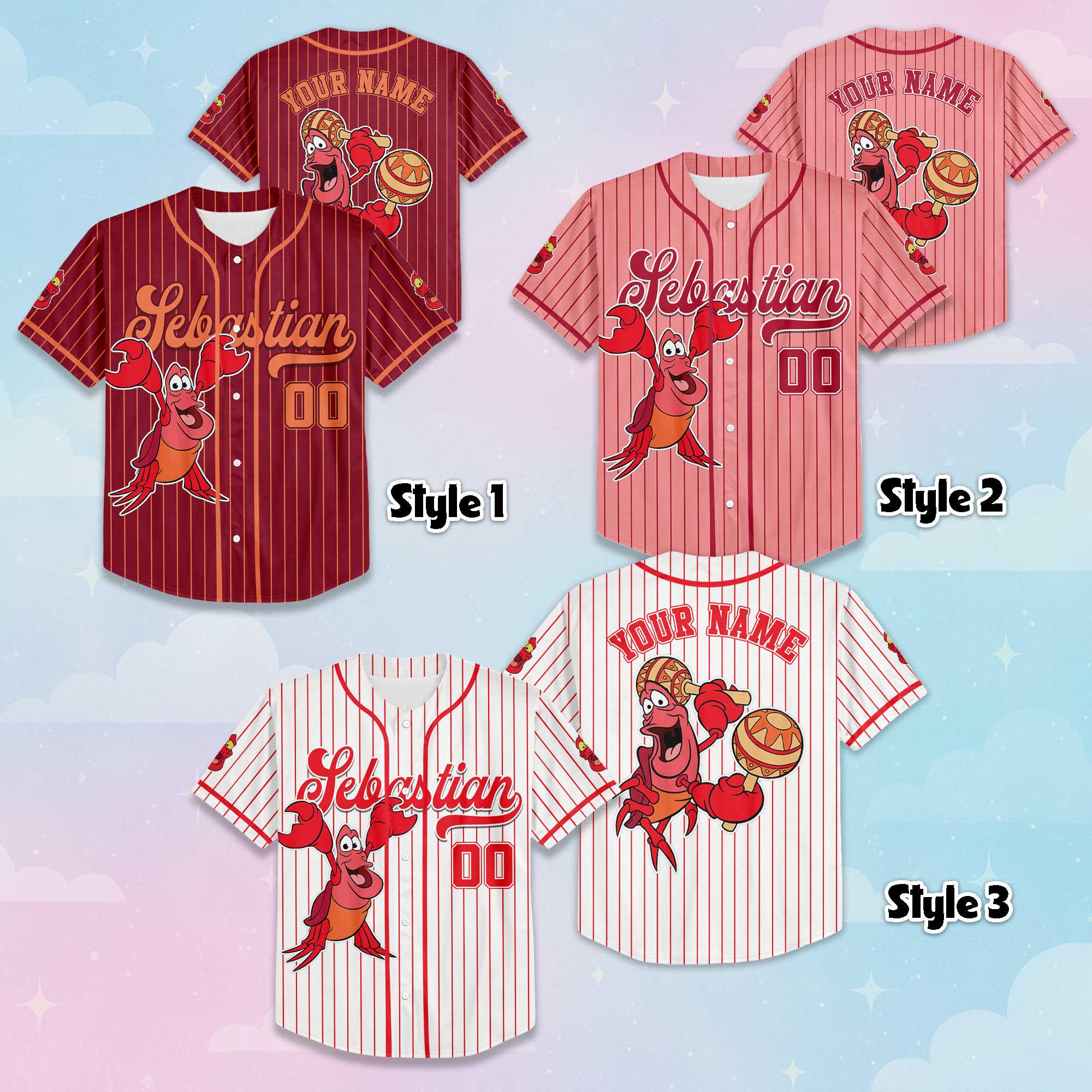 Discover Personalized Sebastian Jersey, Custom Little Mermaid Baseball Shirt, Matching Disney Trip Outfit, Disneyland Birthday Gift