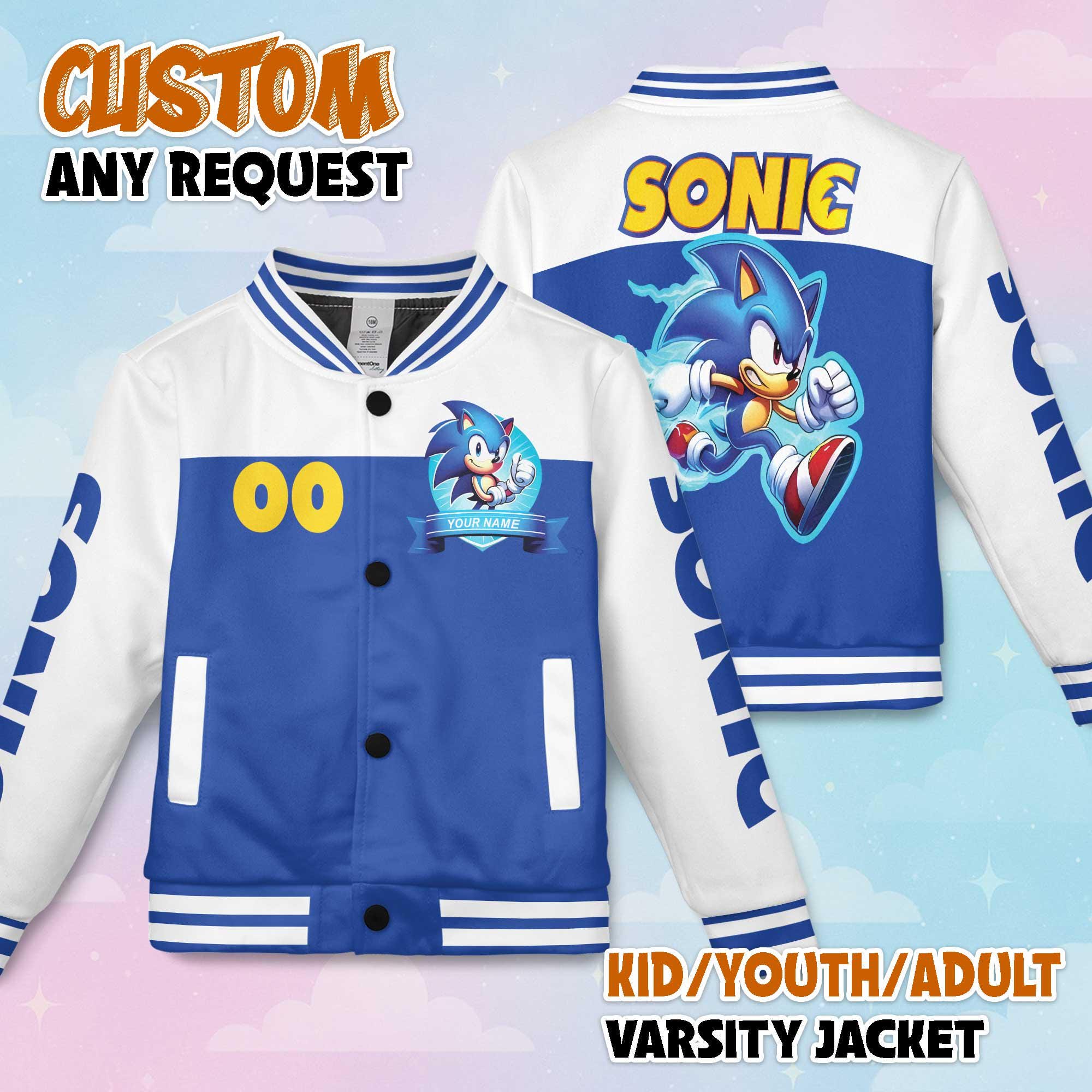 Discover Custom Sonic Varsity Jacket, Personalized Sonic the Hedgehog Baseball Jacket, Kids Youth Adult Varsity Jacket