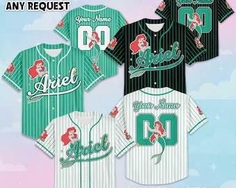 Personalized Ariel The Little Mermaid Baseball Jersey, Custom Disney Princess Baseball Shirt, Ariel Fan Gift, Matching Disney Trip Outfit