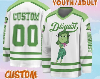 Camiseta de hockey personalizada de Disgust Inside Out, Camiseta de hockey personalizada de Disgust, Regalo para fanáticos del hockey, Uniforme de equipo de hockey