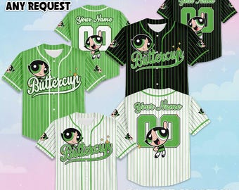 Spersonalizowana koszulka baseballowa Buttercup, strój z kreskówki Powerpuff Girls