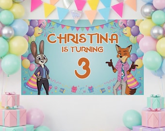 Zootopia 2 Geburtstagsbanner, Zootopia-Babyparty-Banner, Geburtstagsdeko, Cartoon-Geburtstagsbanner