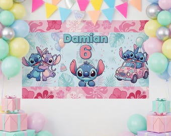 Angel Stitch Geburtstagsbanner, Stitch Party Geburtstag, Stitch Geburtstagsschild, Lilo und Stitch Party Backdrop