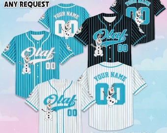 Camiseta de béisbol personalizada de Olaf Frozen, camiseta personalizada de Disney Olaf, atuendo del equipo de béisbol de Disneyland Frozen, atuendo a juego de Disney