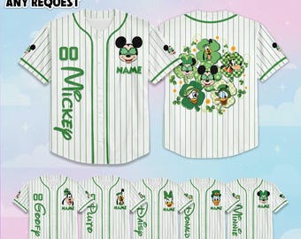 Camiseta de béisbol personalizada de personajes de Disney para el Día de San Patricio, camiseta de Mickey y sus amigos de Disney, atuendo familiar de Disney a juego