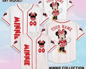 Camisa de beisebol personalizada da Minnie Mouse, camisa do Mickey e seus amigos da Disney para fãs da Disney, presente de aniversário da Disneylândia