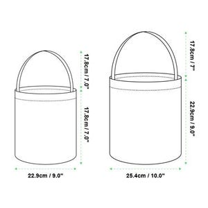May include: Line drawing of two fabric baskets with arched handles. The smaller basket is 9.0 inches wide and 7.0 inches high. The larger basket is 10.0 inches wide and 7.0 inches high. The text "FABRIC BASKET" is at the top.