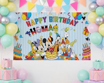 Mickey and Friends Birthday Banner, Mouse Clubhouse Birthday Banner, Disney Mickey And Friends Banner