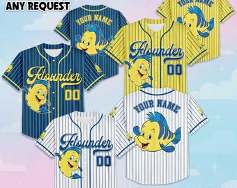Custom Flounder Baseball Jersey, Disney The Little Mermaid Baseball Shirt, Matching Disney Trip Outfit, Disneyland Birthday Gift