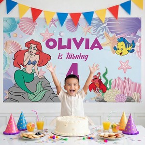 Custom Name Ariel Birthday Banner, The Little Mermaid Birthday Backdrop, Under the Sea Birthday Banner image 4
