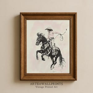 Western Cowgirl Sketch | Vintage Rodeo Wall Art | Mid Century Horseback Print | Western Decor | PRINTABLE Digital Download