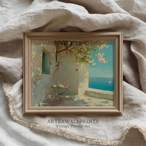 Mediterranean Coastal Wall Art Printable – Digital Summer Beach Poster, Boho Ocean Decor,  Digital Download