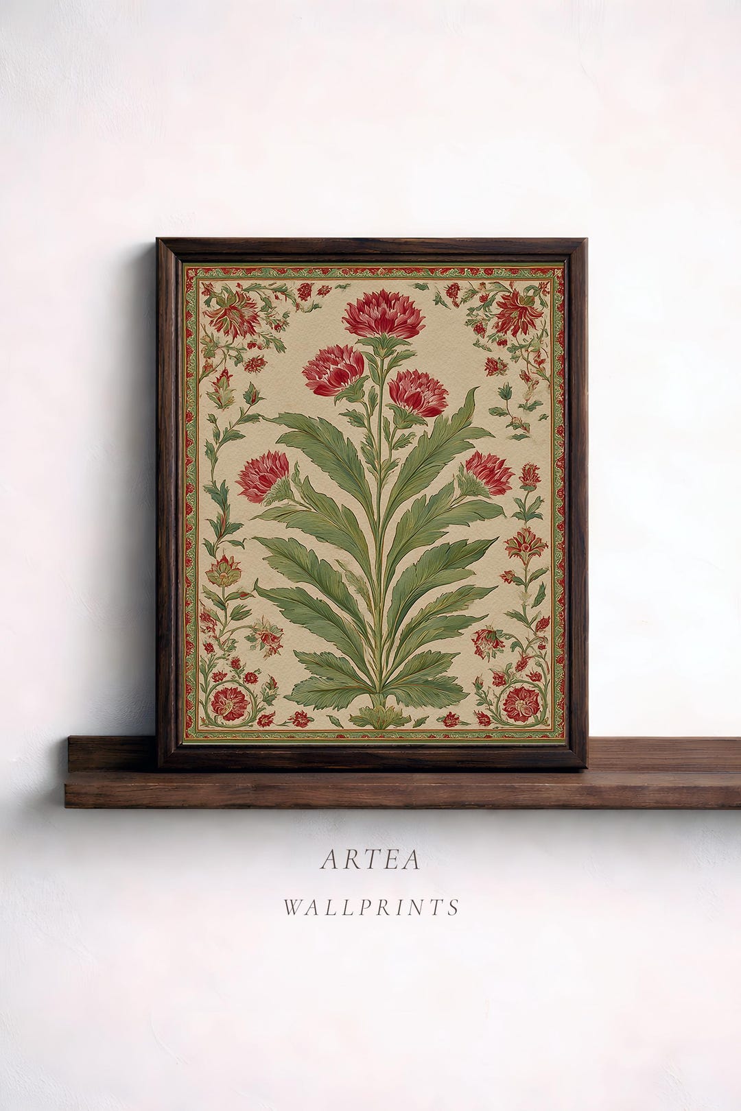 Red Floral Botanical Wall Art Print, Vintage Ornamental Flower ...