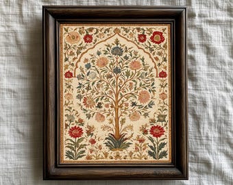 Mughal Tree of Life Art Print Vintage Indian Floral Botanical, Ottoman Style,  Digital Download