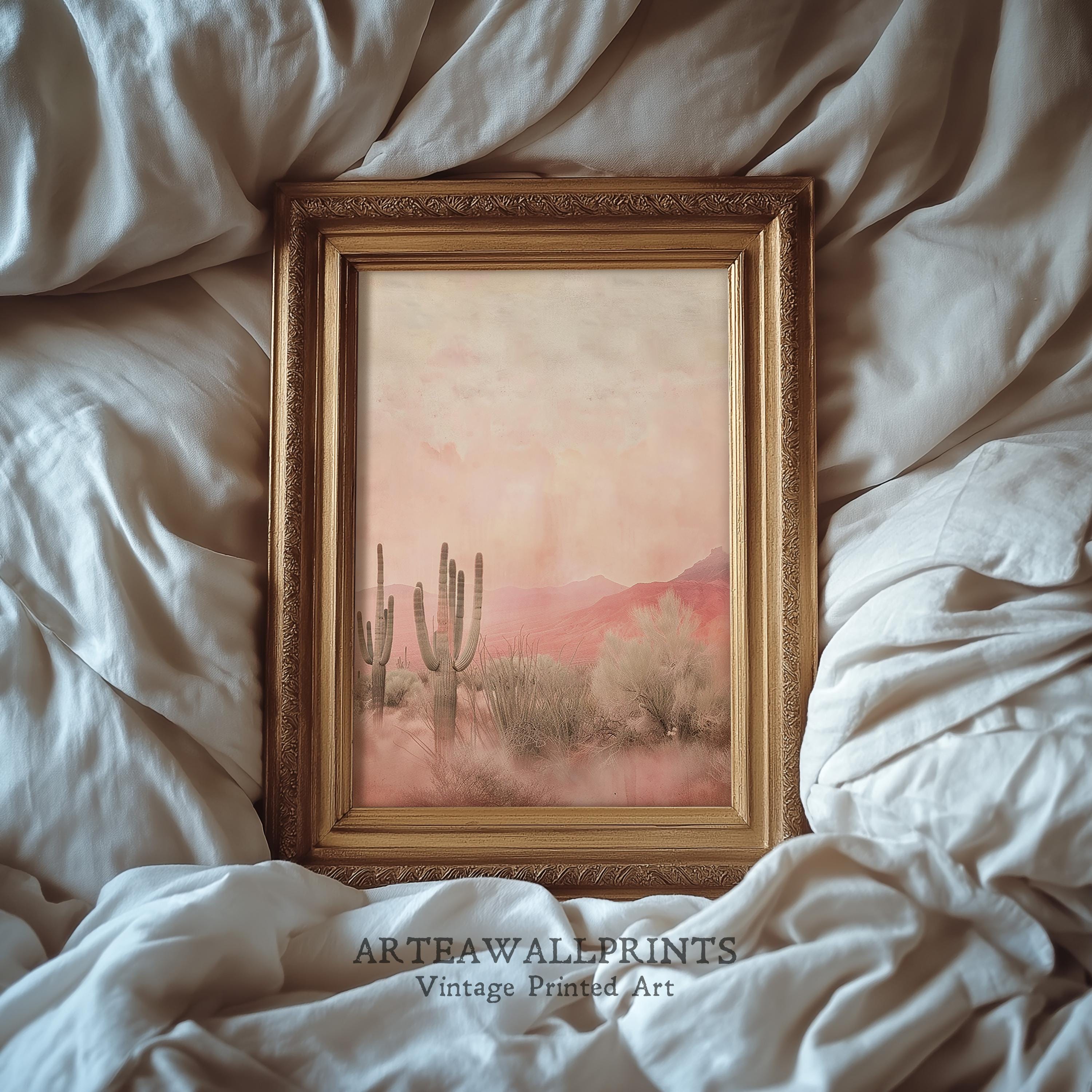 Vintage Desert Wall Art Print | Pink Cactus Landscape Poster | Boho ...