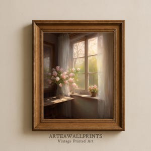 Cottagecore Spring Window Print: Floral Garden View (Digital Download)
