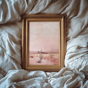 Desert Wall Art Print, Soft Pink Landscape with Cactus, Minimalist Desert Aesthetic, Southwestern Art, Boho Pastel Poster, Digital Download