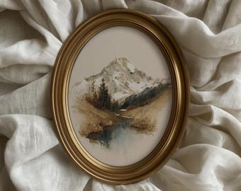 Vintage Mountain Landscape Print Snowy Alpine Wall Art  (Digital Download)