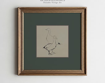 Geese Line Drawing Print: Minimal Vintage Farmhouse Art (Digital Download)