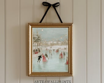 Vintage Ice Skating Scene Print: Winter Village Wall Art