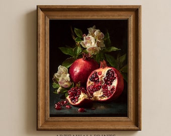 アンティークザクロの静物画 | ヴィンテージダークアカデミアデジタル