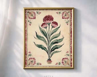 Vintage Ottomaanse tulpenkunst – rode bloemen, botanisch, antiek in Perzische stijl (digitale download)