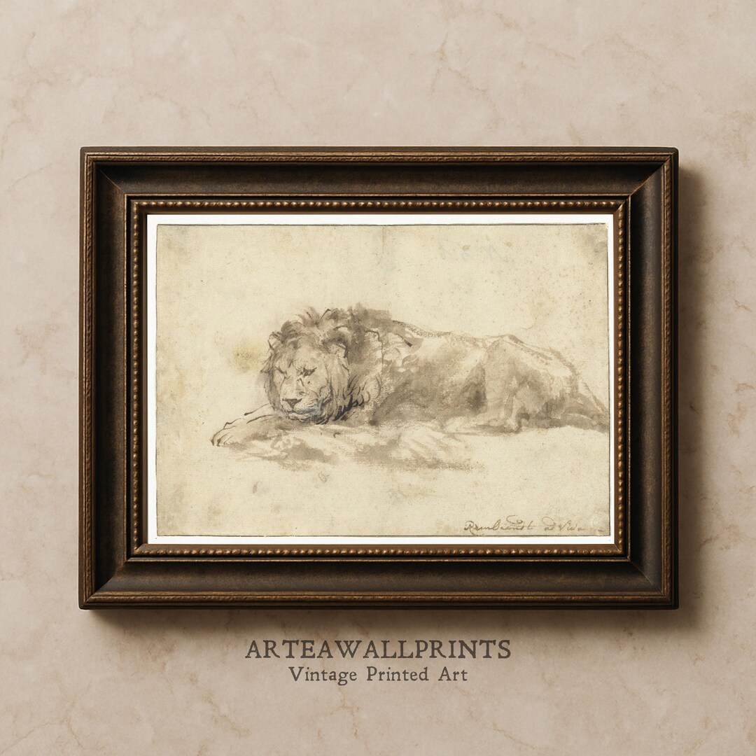 Vintage Lion Art Print: Sepia Ink Sketch (digital Download) - Etsy