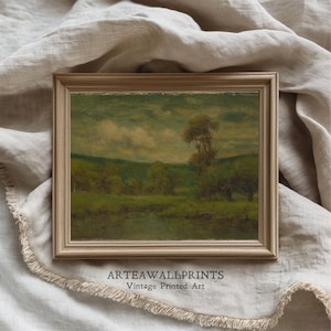 Vintage Forest Landscape Art Print: Moody Green Nature Artwork (Digital Download)