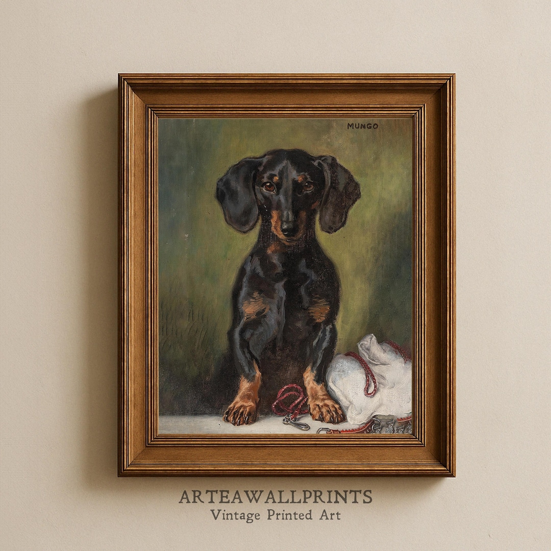 Vintage Dog Portrait Print | Black and Tan Sausage Dog Wall Art ...