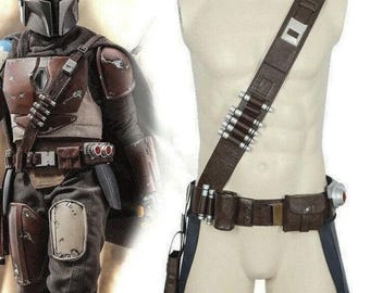 Mandalorianisches Gürtel & Bandolier Set - Din Djarin Kopfgeldjäger Leder Stil - Star Wars Cosplay Zubehör - Nach Maß
