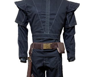 Traje de vuelo negro personalizado de 3 piezas de Boba Fett Mandalorian de Star Wars con cinturón y funda.