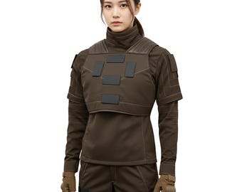 Traje de cosplay mandaloriano de 3 piezas para mujer: disfraz femenino inspirado en Star Wars, chaleco, camisa y pantalones.