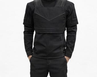 Schwarzer Mandalorian Fliegeranzug - 3-teilige Flak Weste & weiche Teile Set - Star Wars Cosplay Overall - Kopfgeldjäger Outfit