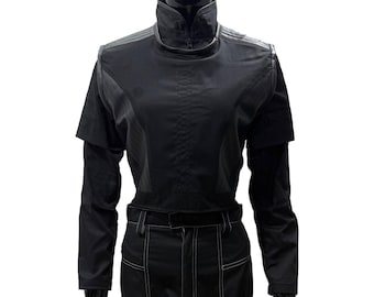 Disfraz de cosplay de Bo-Katan Kryze para mujer, color negro, inspirado en Star Wars: El Mandaloriano, de 3 piezas con chaleco, camisa y pantalones.