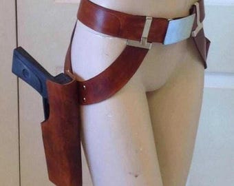 Cinturón de cuero Sabine Wren con doble funda, cinturón de cuero mandaloriano para disfraz de cosplay