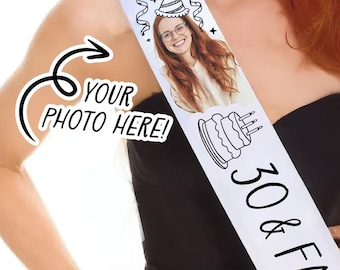 Custom Photo & Text Party Sash – Personalized Birthday, Bachelorette, or Wedding Sash