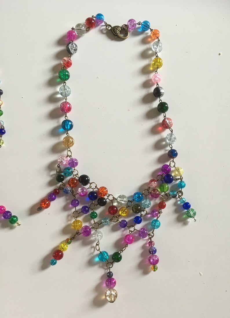 Bohemian Glass feature necklace beads Bronze bib Etsy