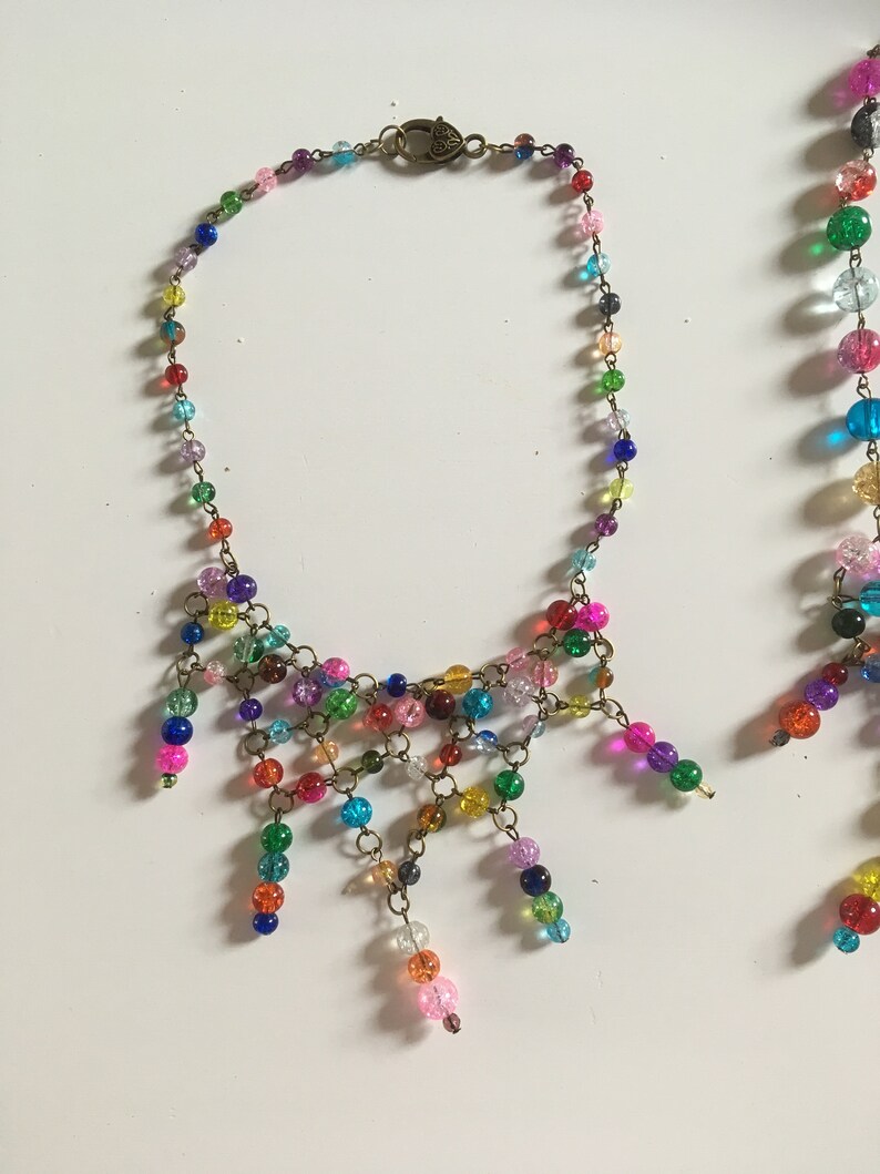 Bohemian Glass feature necklace beads Bronze bib Etsy