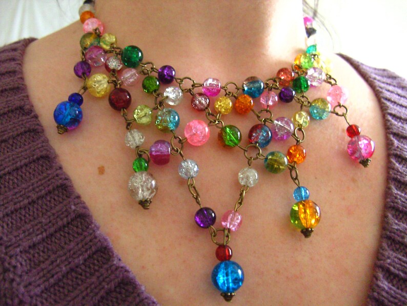 Bohemian Glass feature necklace beads Bronze bib Etsy