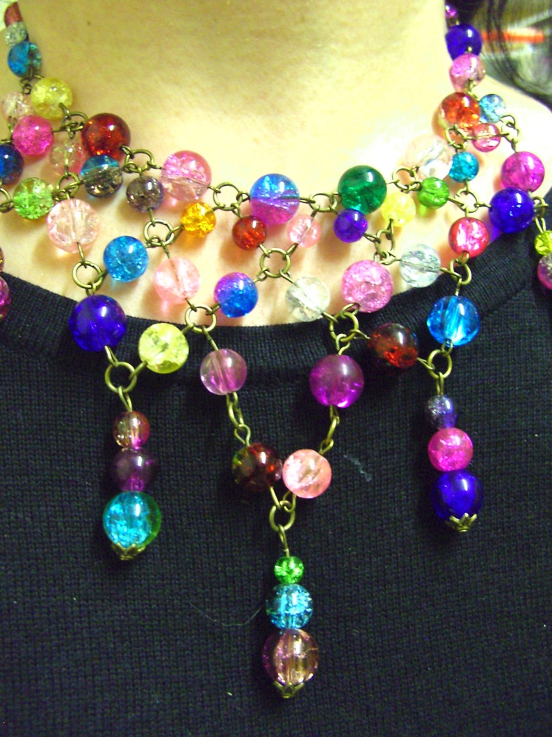 Bohemian Glass feature necklace beads Bronze bib Etsy