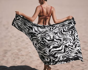 Pareo de playa con estampado de cebra para mujer, falda pareo de satén, cubrebikini con estampado animal, chal/bufanda ligera de verano.