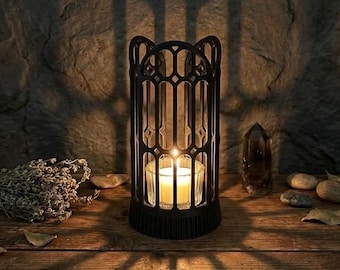 Shadow tealight lantern: Medieval style, flame and led candle, size Large