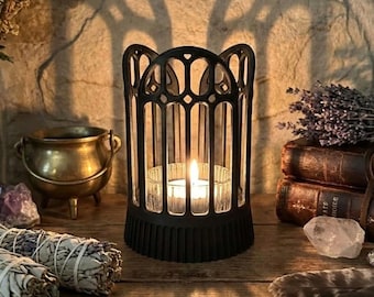 Gothic shadow tealight holder – Medieval candle lantern, fantasy home decor, medium size