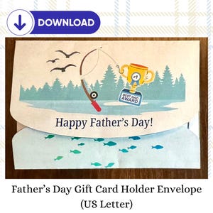 Envelop voor vaderdagcadeaukaarthouder | Cadeau voor papa | Afdrukbare cadeaukaarthouder | Vaderdagcadeau vissen thema | Kaart voor papa