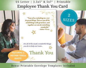 Employee Thank You Card: HR Staff Appreciation Printable (PDF Download, 5x7 & 3.5x5 in