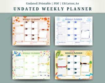 Minimalist Undated Weekly Planner Four-Seasons Themed: US Letter, A4  (Digital Download)